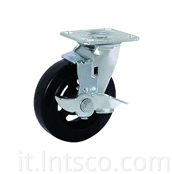 Heavy Duty Rubber on Cast Iron Side Brake Casters